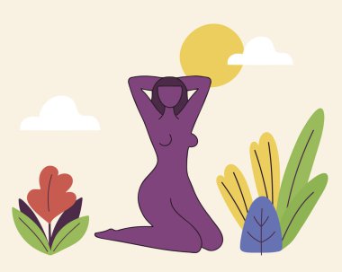 Henri Matisse tarzı kesilmiş kadın silueti, yumuşak pastel arka plan, delinmiş kenarlı minimal düz vektör. Vektör illüstrasyonu