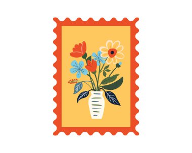 Çiçekli vazo. Bahçe çiçeği. Vektör illüstrasyonu