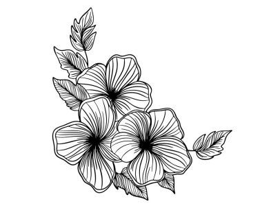 Çiçekler. Siyah-beyaz tarzında. Kağıt, çıkartma, rozet, bijouterie ve dövme basmak için kullanılabilir. Vektör illüstrasyonu