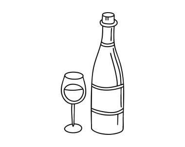 Şarap şişesi taslağı. Çizim çizimi. Vektör illüstrasyonu