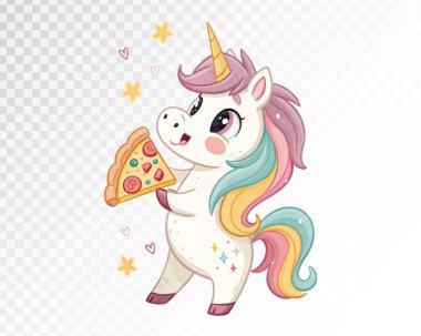Pastel Renkleri Çocuk Partisi Dekorasyonu ve Oyuncak Tasarımları dalında Tatlı suluboya Tek Boynuzlu At Pizza Dilimleyici İllüstrasyonu. Vektör illüstrasyonu