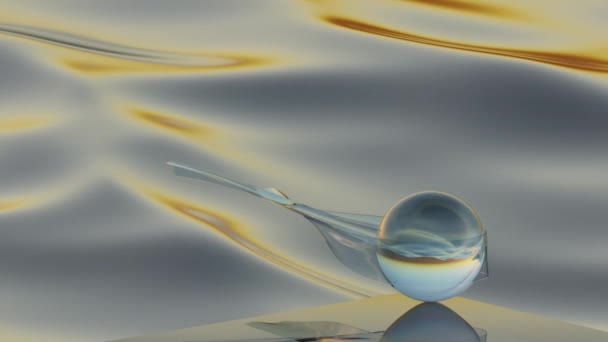 Animation Transparent Ribbon Flippets Wind Glass Ball Background Sea Waves — Vídeo de stock