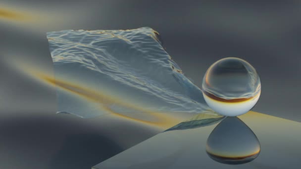 Animation Transparent Fabric Flippets Wind Glass Ball Background Sea Waves — стоковое видео