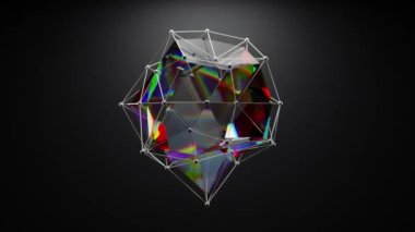 Futuristic animation of abstract glass shape with a color effect of the spectrum of light. Plesxus animation with elements of glass, metal and dispersion of light. Metaverse animation. 3D Illustration