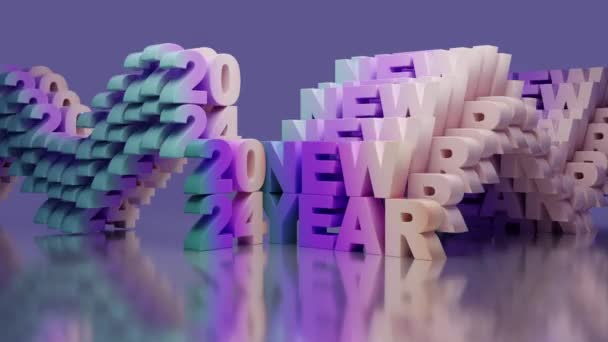 循环3D动画的新年2024年文字的色彩梯度风格 2024年新年 — 图库视频影像