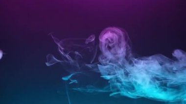 Kıvırcık duman renkli bir arka planda hareket eder. Soyut duman çizgileri. Neon arkaplanda dumanın canlandırması