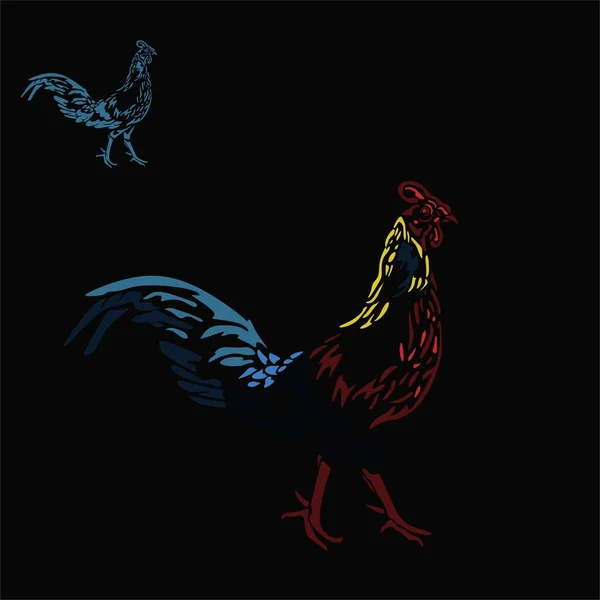 Wild Rooster Black Beckground Logo Silhouette Great Cock Vector Illustrations —  Vetores de Stock