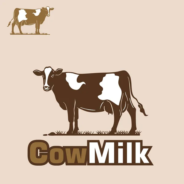 Cow Milk Logo Silhouette Great Dairy Cow Standing Vector Illustrations — ストックベクタ