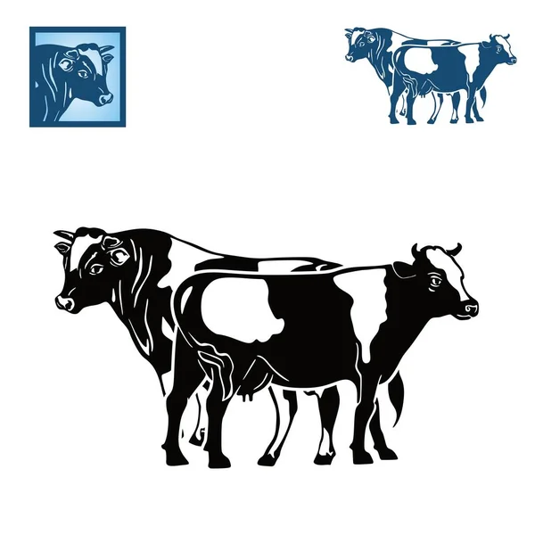 Dairy Cow Milk Logo Silhouette Great Cattles Standing Vector Illustrations — ストックベクタ