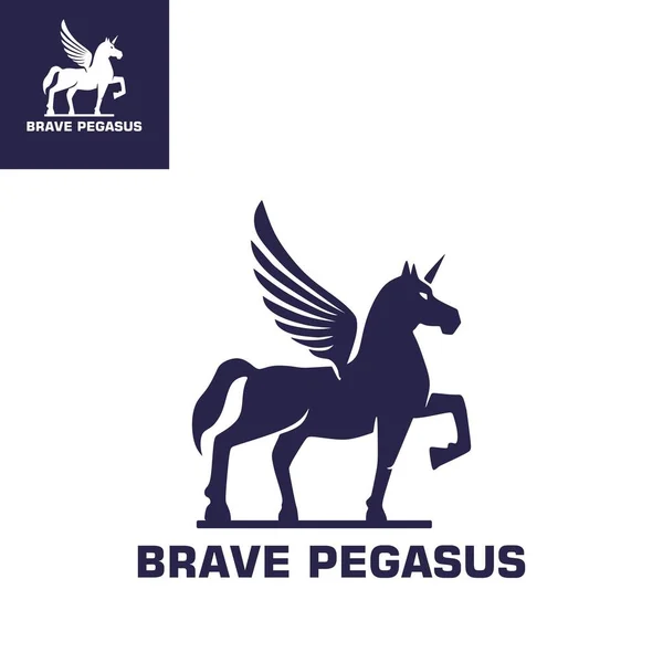 Beautifull Pegasus Logo Silhouette Darkblue Winged Horse Walking Vector Illustrations — Stock Vector