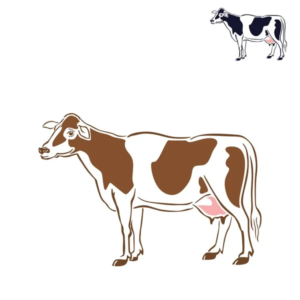 レッドホースティン牛のロゴ 酪農牛乳牛立ってベクトルイラストの単純な描画 — ストックベクタ