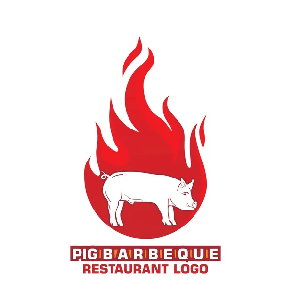 PIG BBBQ RESTAURANT LOGO, büyük domuz silueti ve ateş vektör çizimleri