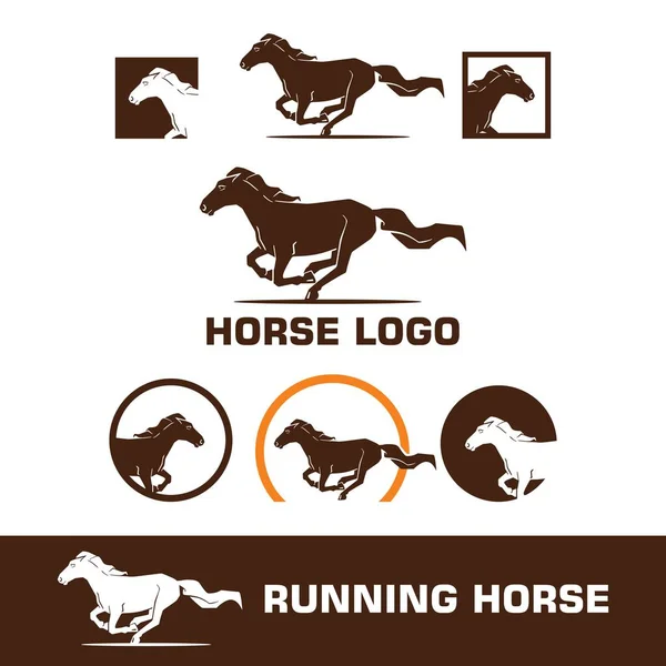 Μεγάλο Από Άλογο Σετ Logo Σιλουέτα Από Σκούρο Καφέ Άλογο — Διανυσματικό Αρχείο