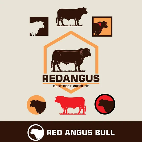 KIZIL ANGUS KAYIP Seti, büyük kırmızı angus sığır vektörü çizimlerinin silueti