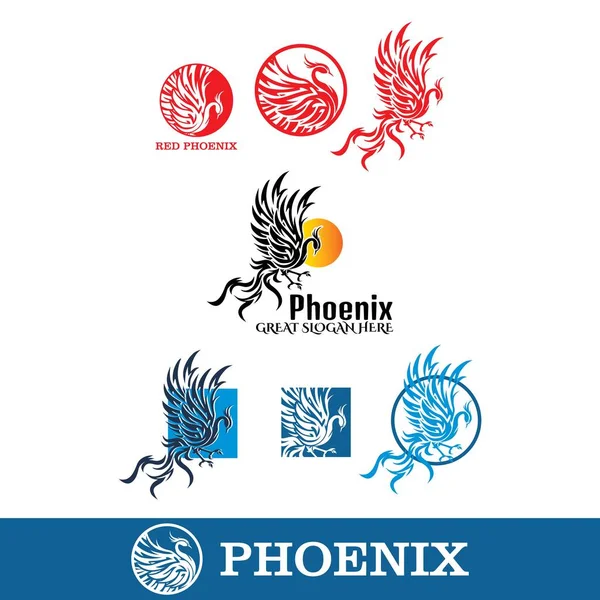 Foenix Abstract Bird Logo Silhouet Van Grote Vogel Vliegen Maan — Stockvector