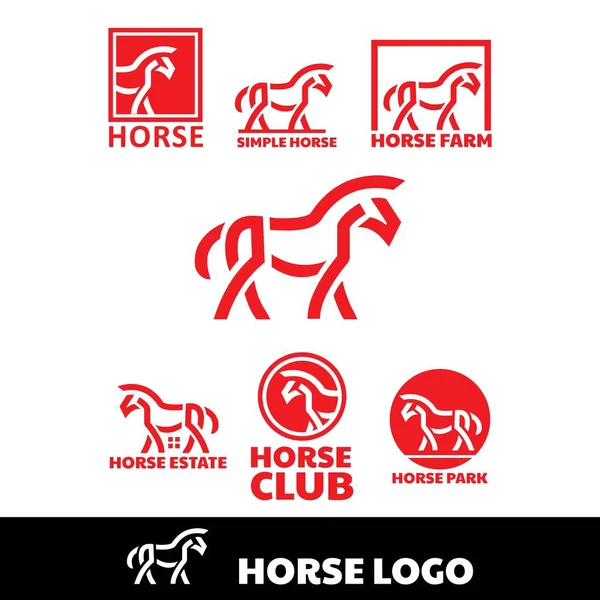 Απλή Γραμμή Λογότυπο Άλογο Σιλουέτα Από Μεγάλη Κόκκινο Άλογο Εικονογράφηση — Διανυσματικό Αρχείο