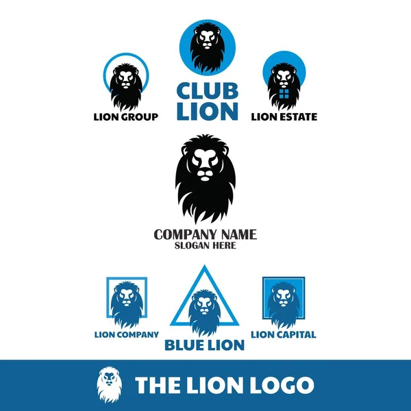 Blue Great Lion Logo Silhuett Enkla Huvud Leo Vektor Illustrationer — Stock vektor