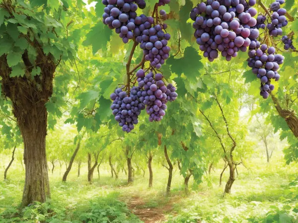 fresh ripe wild grapes hanging in the forest