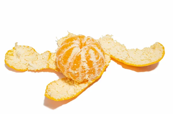 stock image Fresh peeled mandarin orange with a shadow on white background