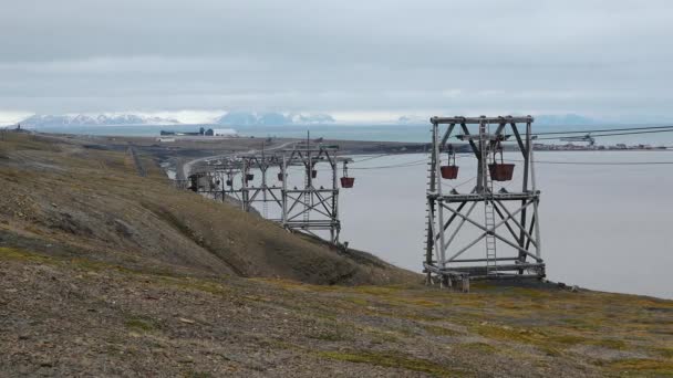 Ekologi Industri Spetsbergen Linbanestation Gamla Övergivna Kol Linbana Staden Longyearbyen — Stockvideo