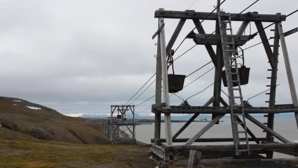 Ecology Industry Spitsbergen Cableway Station Old Abandoned Coal Cableway Town — Stock Video