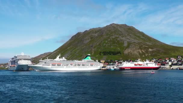 Noruega Bergen Junio 2023 Crucero Moderno Puerto Marítimo Noruega Descanso — Vídeo de stock