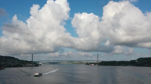 Vista Panoramica Del Moderno Ponte Norvegese Dal Porto Ponte Enorme — Video Stock