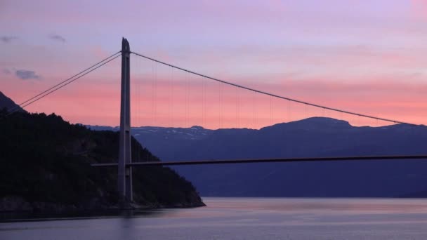 Panoramic View Modern Norwegian Bridge Harbour Huge Bridge Fjord Large — Stock Video