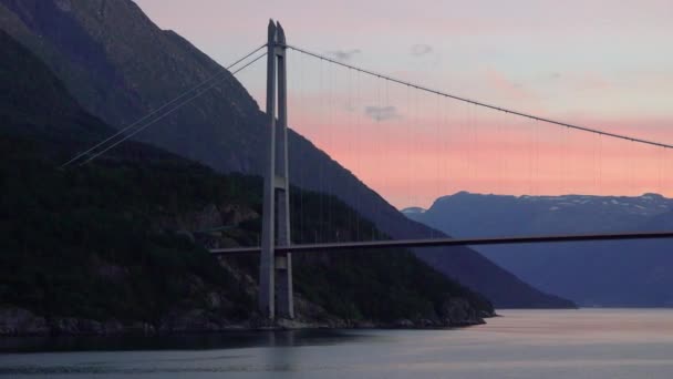 Vista Panorâmica Moderna Ponte Norueguesa Partir Porto Uma Ponte Enorme — Vídeo de Stock