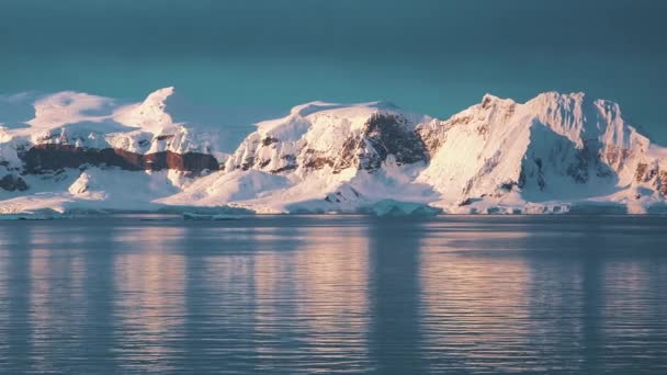 Bela Natureza Paisagem Antártica Geleiras Geleiras Montanhas Pôr Sol Alterações — Vídeo de Stock