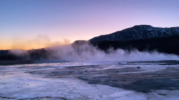 Iceland Erupting Geyser Strokkur Strokkur Part Geothermal Area Smoke Ground — Stock Video