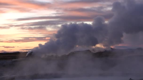 Исландия Дым Над Землей Глобальное Потепление Изменение Климата Пар Фумароле — стоковое видео