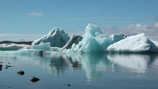 Глобальное Потепление Изменение Климата Таяние Ледника Исландии Айсберги Тают Бирюзовом — стоковое видео
