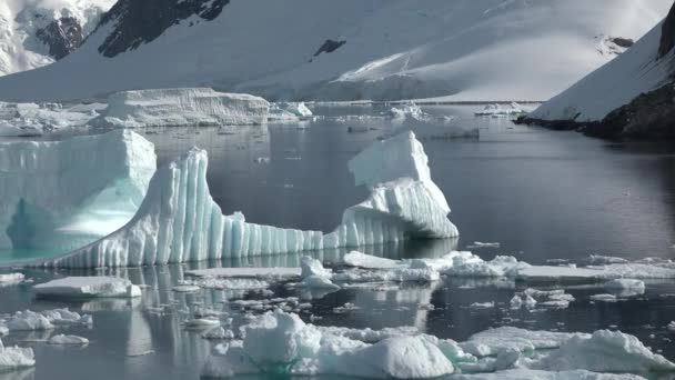 Antarctica Prachtige Natuur Landschap Met Ijsbergen Oceaan Bergen Gletsjers Opwarming — Stockvideo