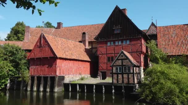 Woningbouw Van Oude Stad Europa Traditionele Architectuur Vakwerkhuizen Oud Deens — Stockvideo