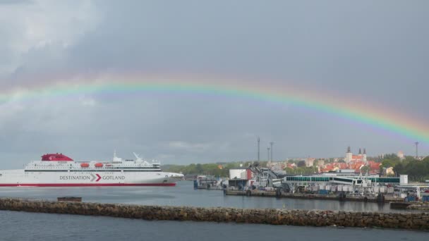 Visby Suécia Agosto 2023 Balsa Chama Porto Grande Navio Ferry — Vídeo de Stock