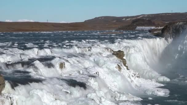 Doğa Kış Kışın Donmuş Şelale Kar Buzun Büyülü Bir Yeri — Stok video