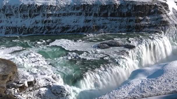Przyroda Zimą Zimą Mrożony Wodospad Magiczne Zimowe Położenie Śniegu Lodu — Wideo stockowe