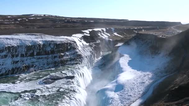 Przyroda Zimą Zimą Mrożony Wodospad Magiczne Zimowe Położenie Śniegu Lodu — Wideo stockowe