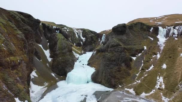 Islandia Przyroda Zimowy Wodospad Słynny Wodospad Zimą Mrożony Wodospad Magiczne — Wideo stockowe