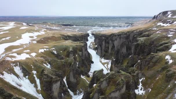 Island Příroda Zimní Zamrzlý Vodopád Slavný Vodopád Zmrzlý Vodopád Zimě — Stock video