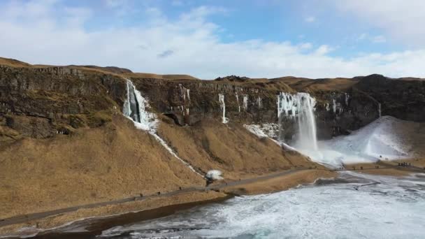Island Die Natur Winter Gefrorener Wasserfall Berühmter Wasserfall Gefrorener Wasserfall — Stockvideo