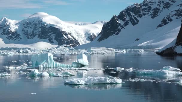 Παγόβουνα Λιώνει Κομμάτια Παγόβουνου Στον Ωκεανό Στη Θάλασσα Τεράστιο Κομμάτι — Αρχείο Βίντεο