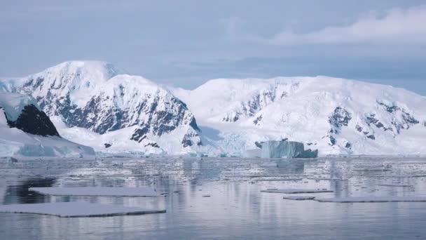 Ijsbergen Ijsbergstukken Smelten Oceaan Zee Enorme Stuk Gletsjer Gletsjers Smelten — Stockvideo