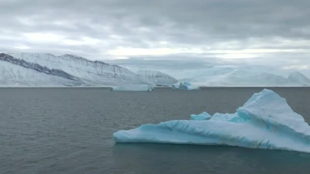 Ijsbergen Arctische Gletsjer Enorme Stuk Gletsjer Gletsjers Smelten Noordelijke Cirkel — Stockvideo