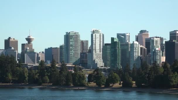 Ванкувер Канада Панорама Міста Центр Міста Ванкувер Будівлями Хмарочосів Горами — стокове відео