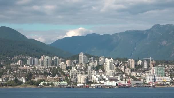 Ванкувер Канада Панорама Города Центр Ванкувера Небоскребами Горами Заднем Плане — стоковое видео