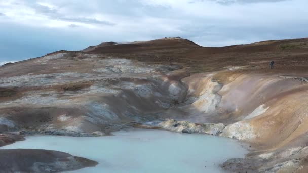 Исландия Красивый Природный Ландшафт Дымящимися Горами Драматическим Небом Фумаролы — стоковое видео