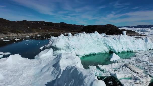 Grönlandi Jéghegyek Gleccser Éghajlat Időjárás Változásai Globális Felmelegedéshez Vezetnek Ökológiai — Stock videók