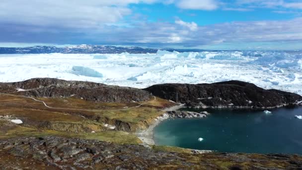 Letecký Pohled Grónské Ledovce Ledovce Změny Klimatu Počasí Vedou Globálnímu — Stock video